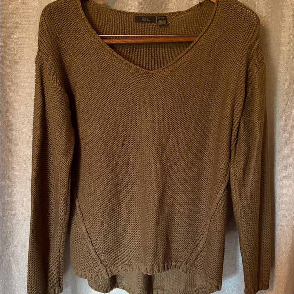 RDI Army Green Knit Sweater with Suede Elbow Patches - Picture 2 of 6